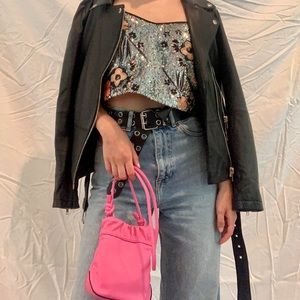 Silver and Floral Sequined Crop Top